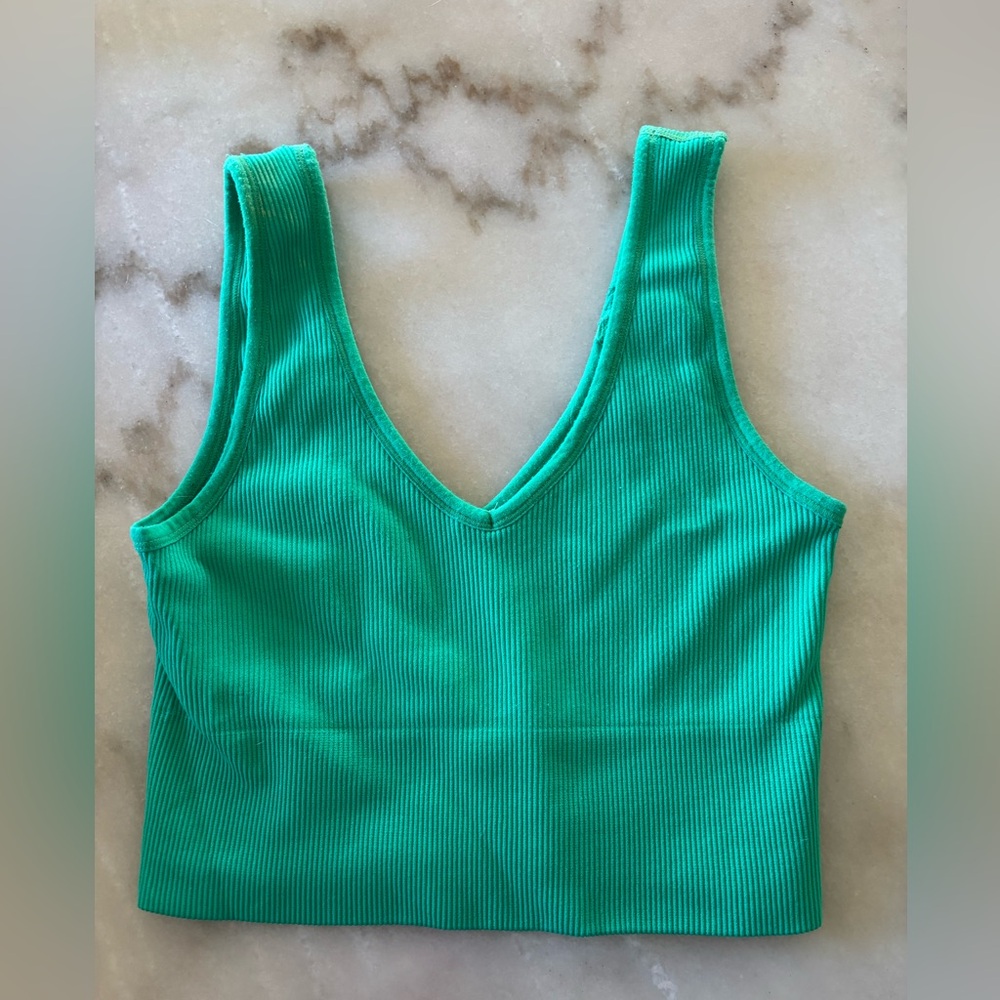 Green Ribbed Women's Tank Top